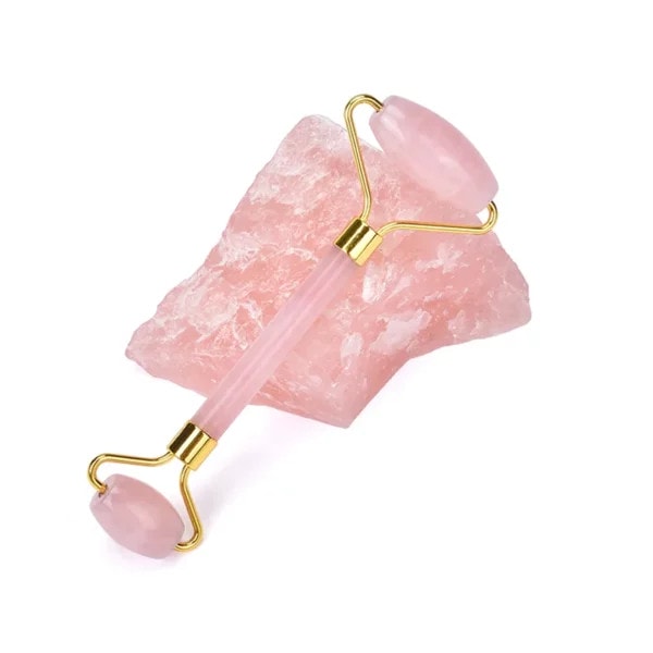 Rose Quartz Face Roller Straight Handle