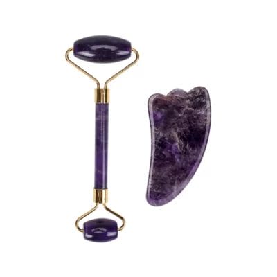 Amethyst Jade Roller Gua Sha Set Straight Handle