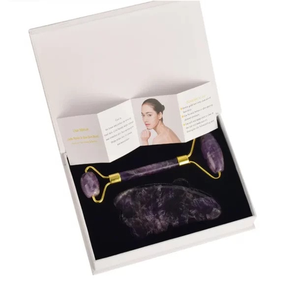 Amethyst Jade Roller Gua Sha Set Straight Handle (3) Amethyst Jade Roller Gua Sha Set Straight Handle