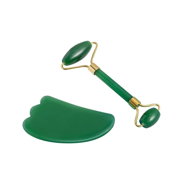Aventurine Jade Roller Gua Sha Set Straight Handle (2) Aventurine Jade Roller Gua Sha Set Straight Handle