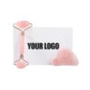 Rose Quartz Jade Roller and Gua Sha Set Curved Handle (1) Rose Quartz Jade Roller and Gua Sha Set Curved Handle