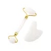 White Jade Roller Gua Sha Set Curved Handle (2) White Jade Roller Gua Sha Set Curved Handle