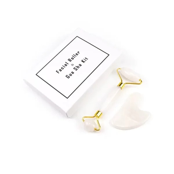 White Jade Roller Gua Sha Set Curved Handle (5) White Jade Roller Gua Sha Set Curved Handle