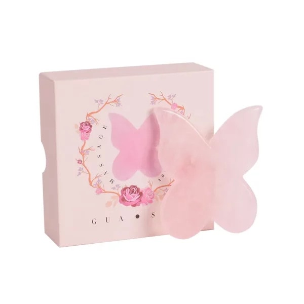 Rose Quartz butterfly gua sha (3) Rose Quartz Butterfly Gua Sha Tool - CY20KU02