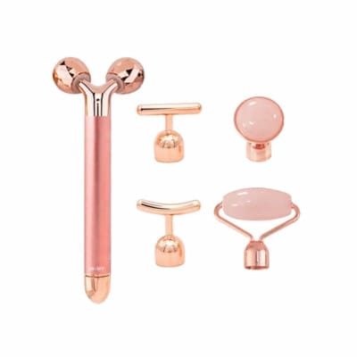 Rose quartz electric vibrating face roller
